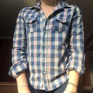 Red, Blue, Teal and White Plaid Joe’s Button Down